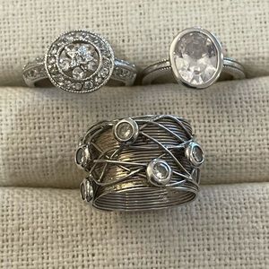 3 sterling silver and cubic zirconia rings